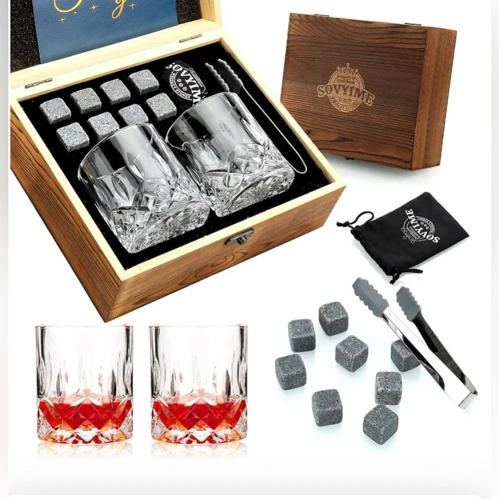 Whiskey Stones Gift Set Granite‎ Glasses - Father’s Day Bourbon Birthday NIB